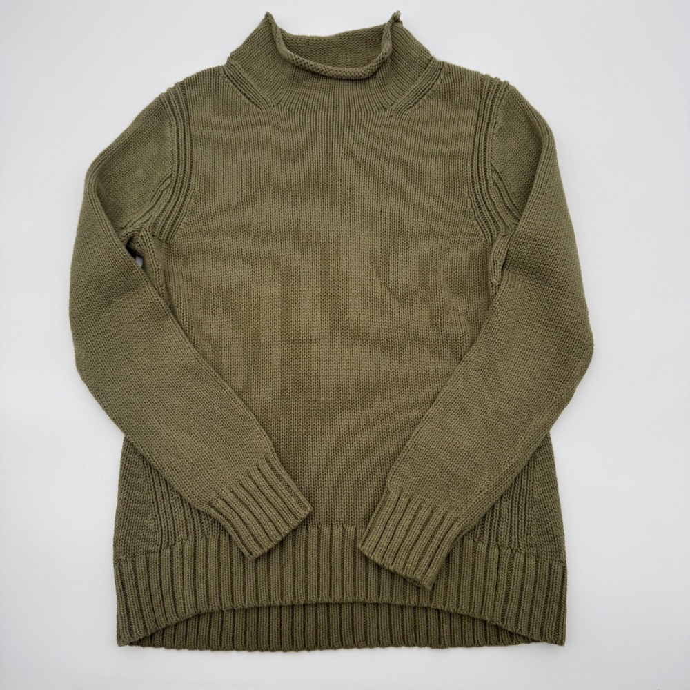 J.Crew Always Oarsman Roll Neck Sweater Womens Medium Olive 100% Cotton Knitted